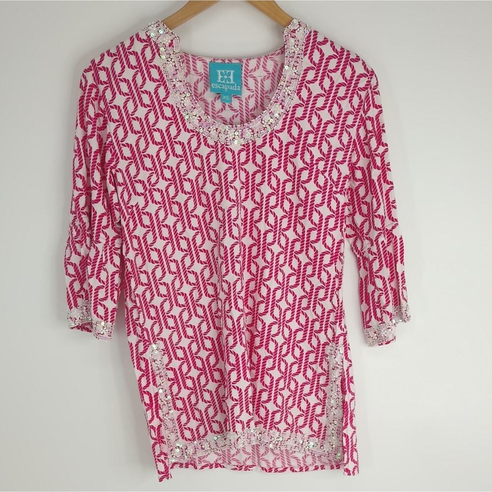 Escapada Pink Design Beaded Lightweight Blouse Top Size XS